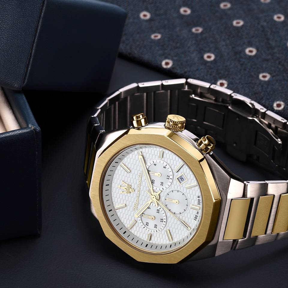  Shop Authentic Maserati Stile Chronograph White Dial Two Tone Steel Strap Watch For Men - R8873642009 - Luxxuri