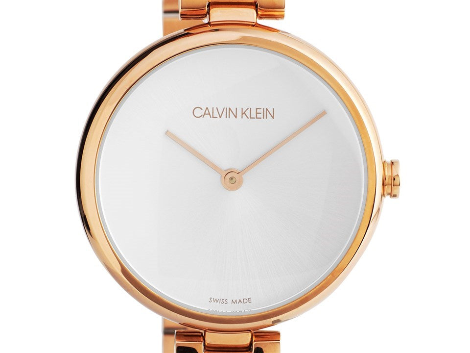 Calvin Klein Wavy White Dial Rose Gold Steel Strap Watch for Women - K9U23646