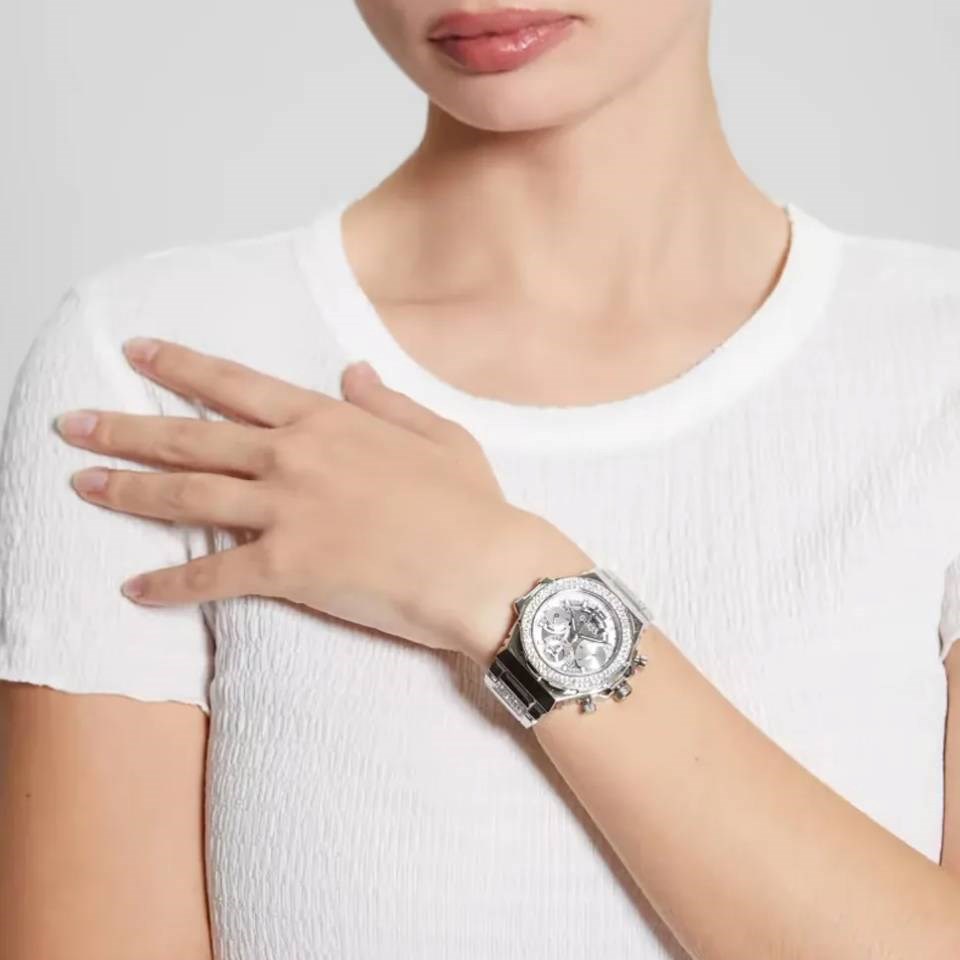  Shop Authentic Guess Fusion Chronograph Crystals Silver Dial Silver Steel Strap Watch For Women - GW0552L1 - Luxxuri