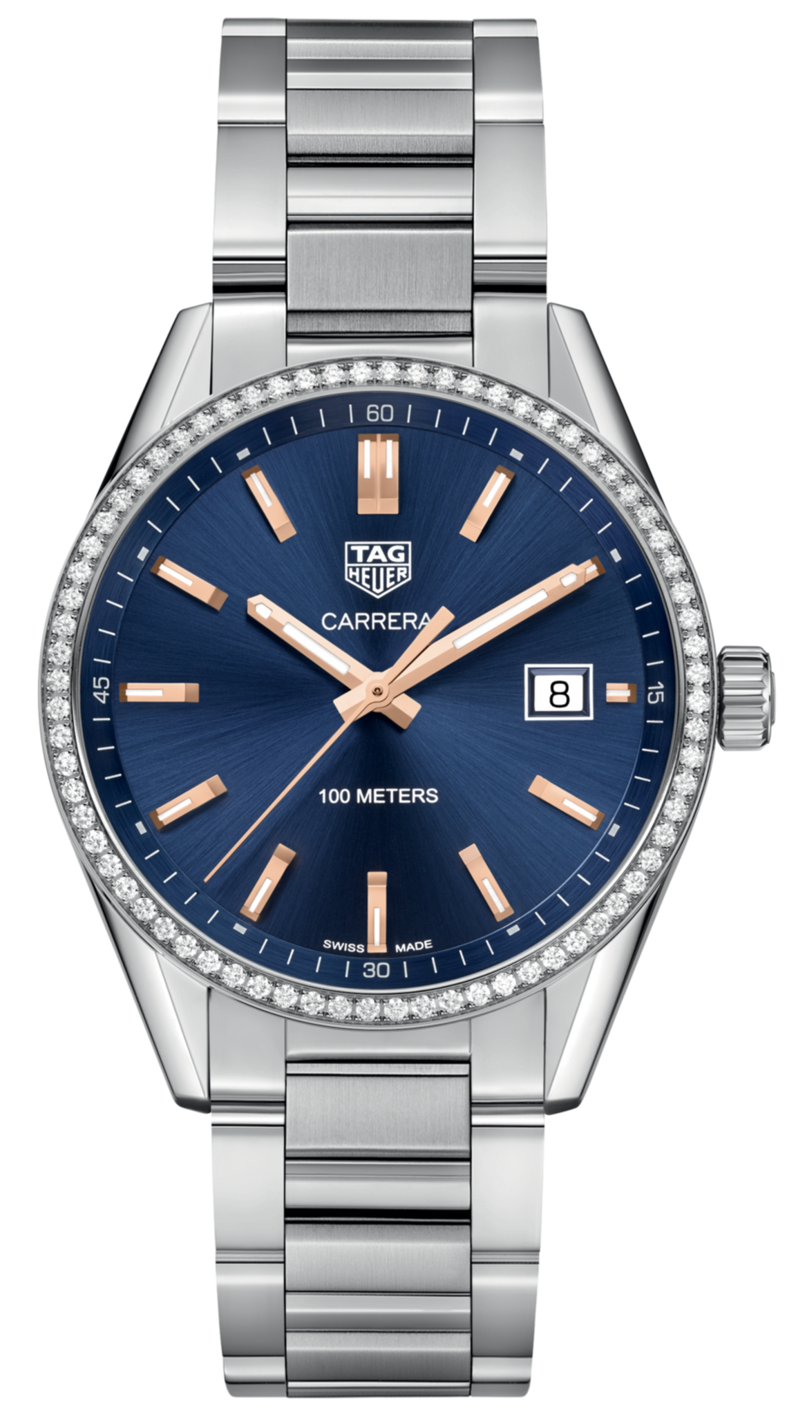 Tag Heuer Carrera Quartz Diamonds Blue Dial Silver Steel Strap Watch for Women - WAR1114.BA0601