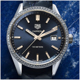  Shop Authentic Tag Heuer Carrera Quartz Diamonds Blue Dial Blue Leather Strap Watch for Women - WAR1114.FC6391 - Luxxuri