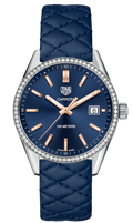 Tag Heuer Carrera Quartz Diamonds Blue Dial Blue Leather Strap Watch for Women - WAR1114.FC6391