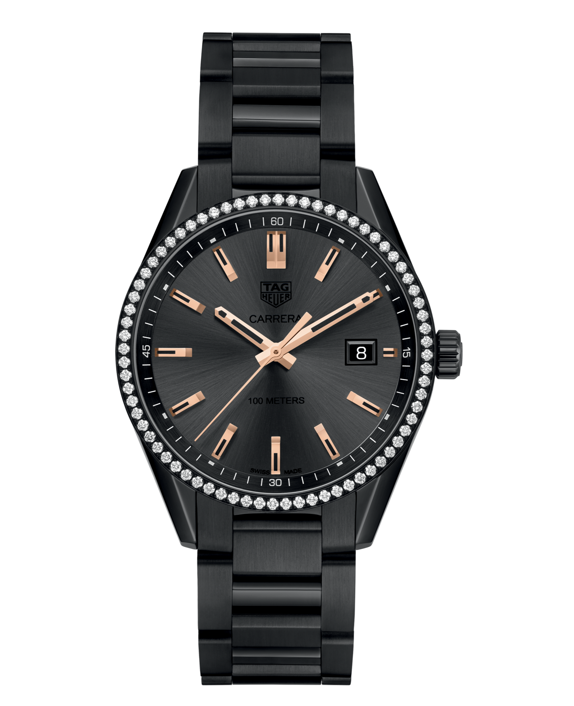 Tag Heuer Carrera Quartz Diamonds Black Dial Black Steel Strap Watch for Women - WAR1115.BA0602