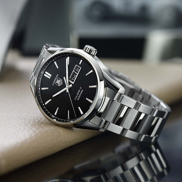  Shop Authentic Tag Heuer Carrera Calibre 5 Automatic Black Dial Silver Steel Strap Watch for Men - WAR201A.BA0723 - Luxxuri