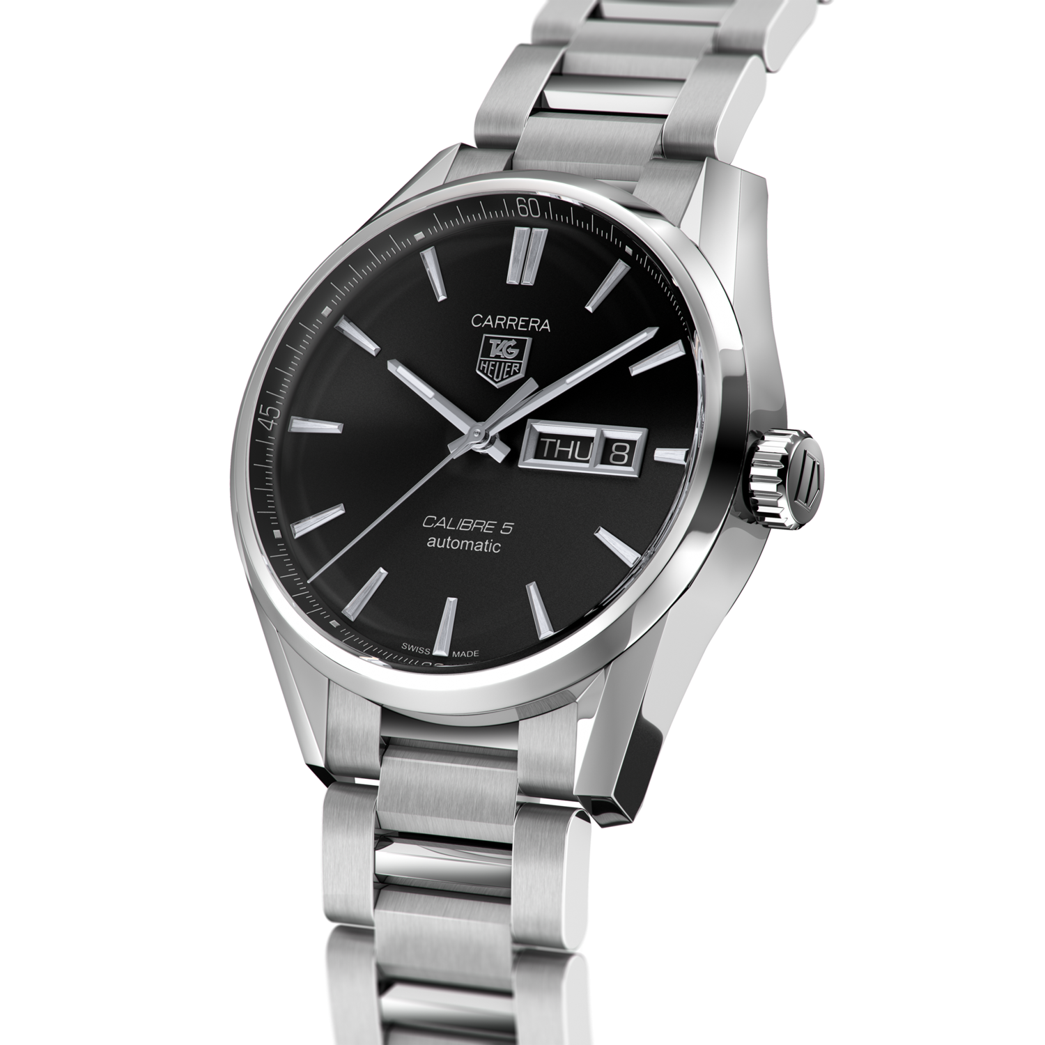  Shop Authentic Tag Heuer Carrera Calibre 5 Automatic Black Dial Silver Steel Strap Watch for Men - WAR201A.BA0723 - Luxxuri