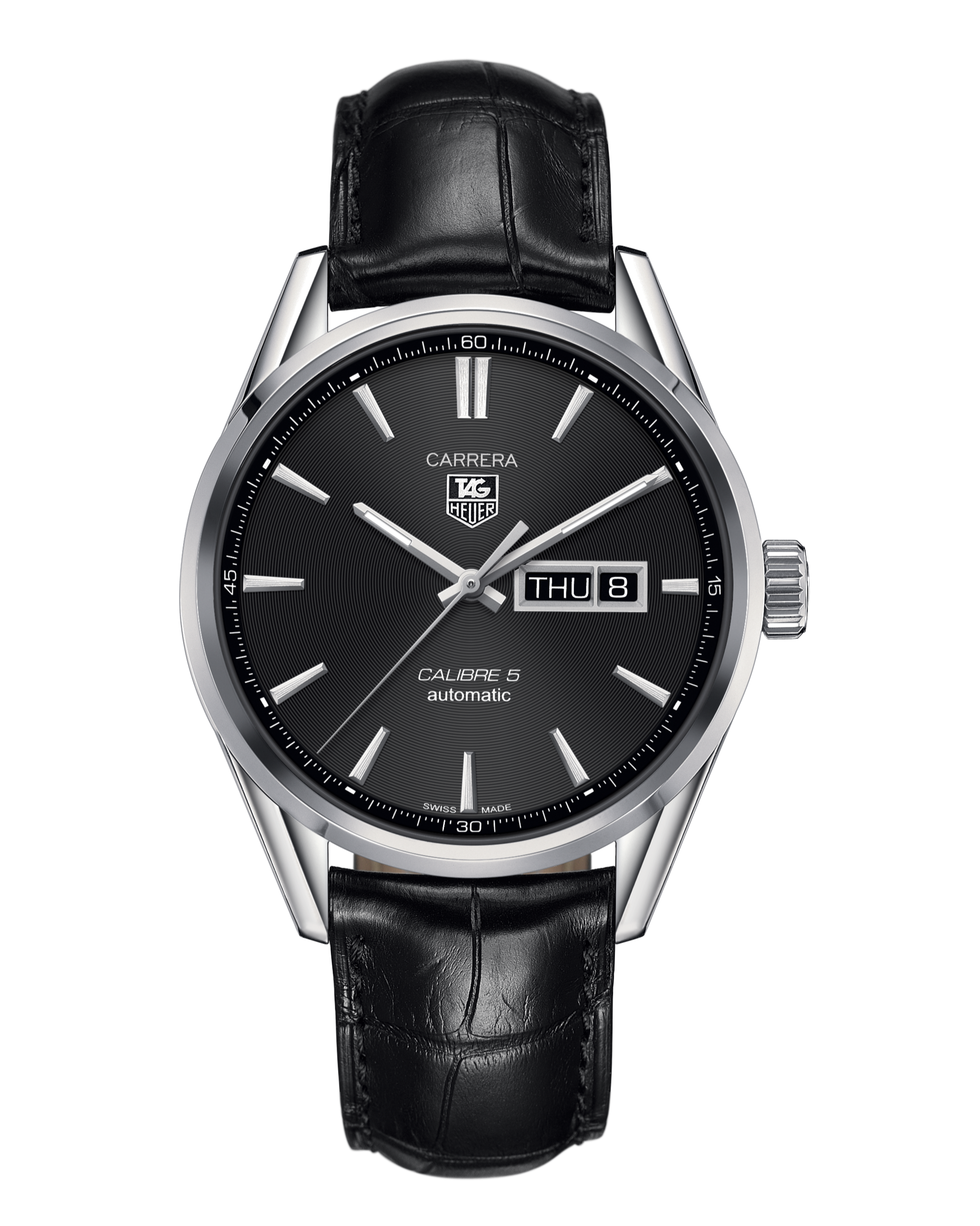 Tag Heuer Carrera Automatic 41mm Black Dial Black Leather Strap Watch for Men - WAR201A.FC6266