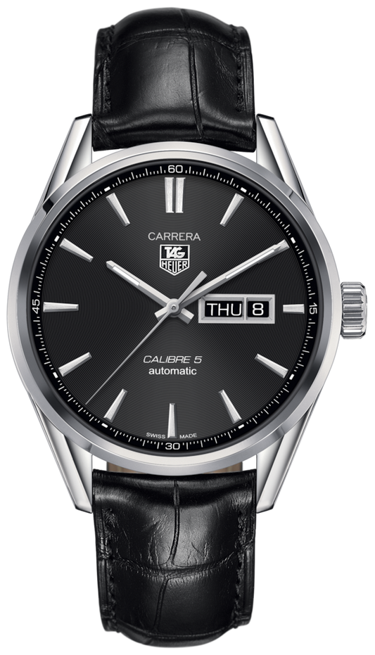  Shop Authentic Tag Heuer Carrera Automatic 41mm Black Dial Black Leather Strap Watch for Men - WAR201A.FC6266 - Luxxuri
