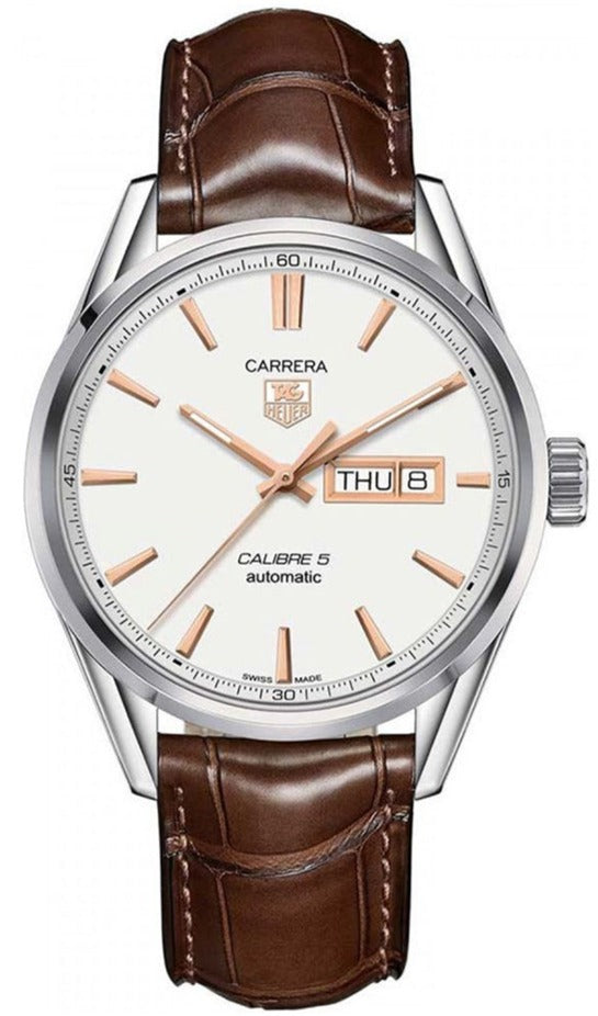  Shop Authentic Tag Heuer Carrera Calibre 5 Automatic White Dial Brown Leather Strap Watch for Men - WAR201D.FC6291 - Luxxuri