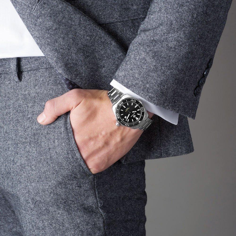 Tag Heuer Aquaracer Quartz Black Dial Silver Steel Strap Watch for Men - WAY101A.BA0746