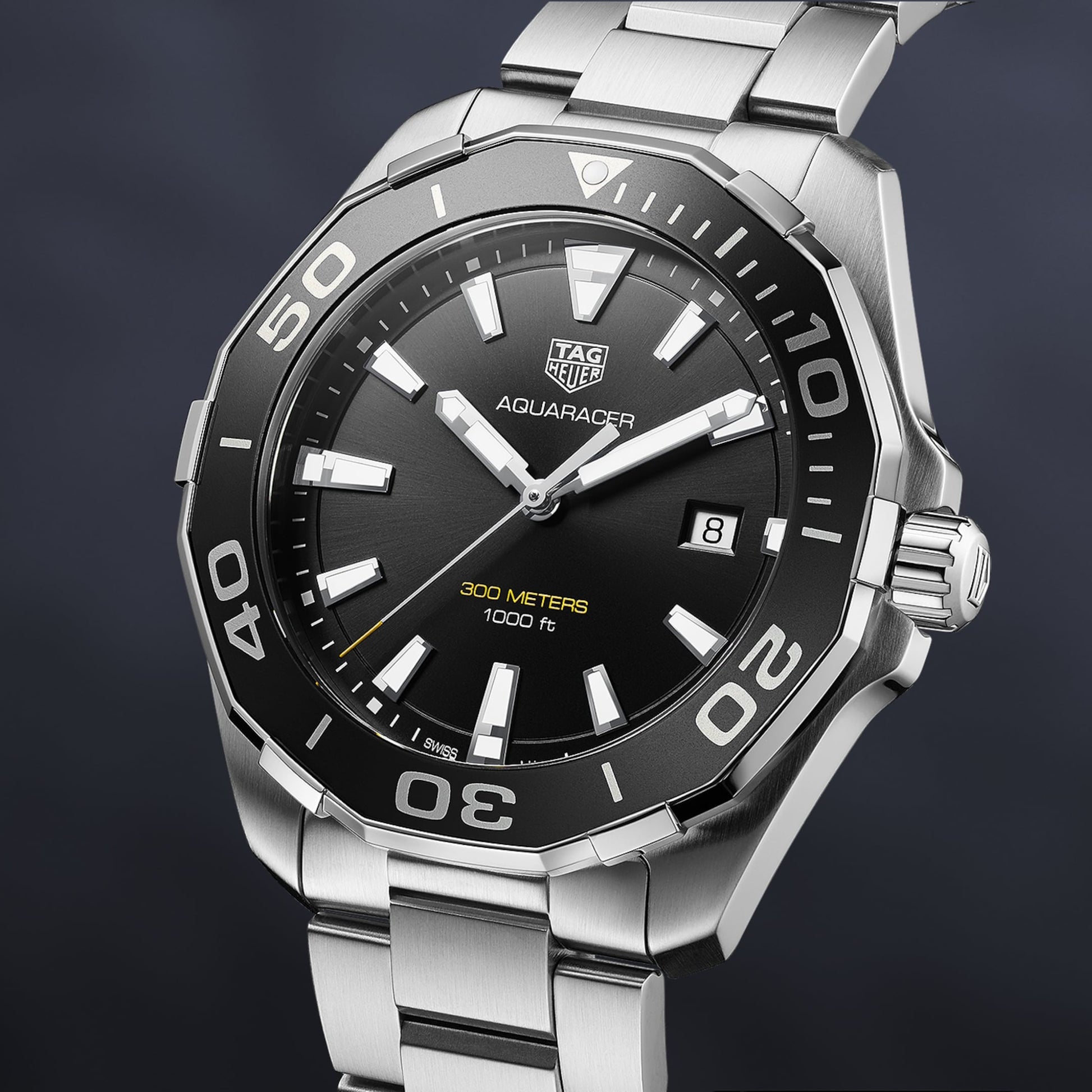  Shop Authentic Tag Heuer Aquaracer Quartz Black Dial Silver Steel Strap Watch for Men - WAY101A.BA0746 - Luxxuri
