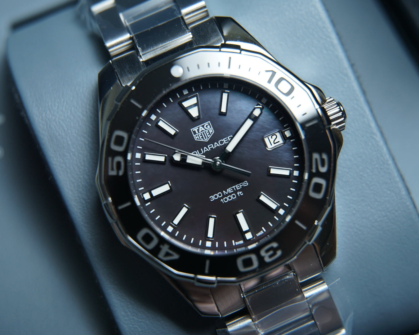 Tag Heuer Aquaracer Quartz Black Dial Silver Steel Strap Watch for Women - WAY131K.BA0748