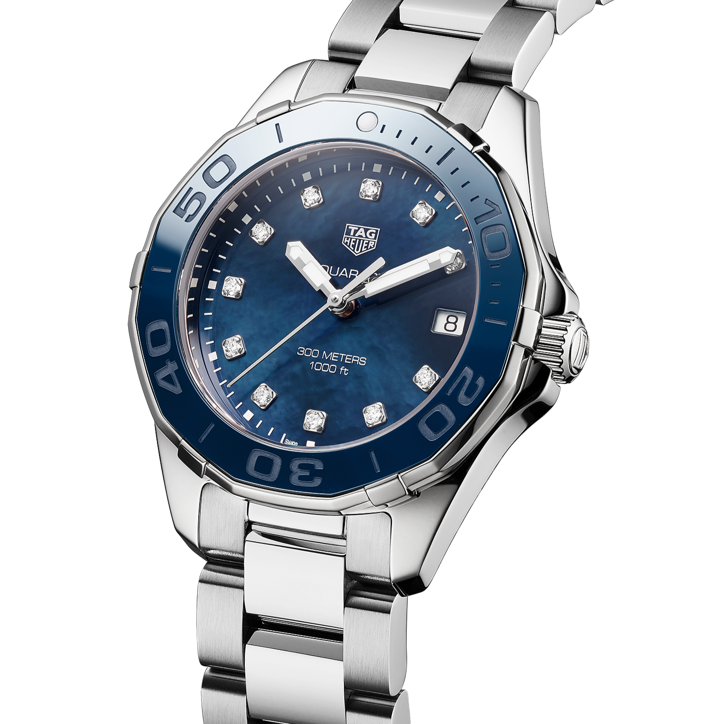 Tag Heuer Aquaracer Diamonds Blue Dial Silver Steel Strap Watch for Women - WAY131L.BA0748