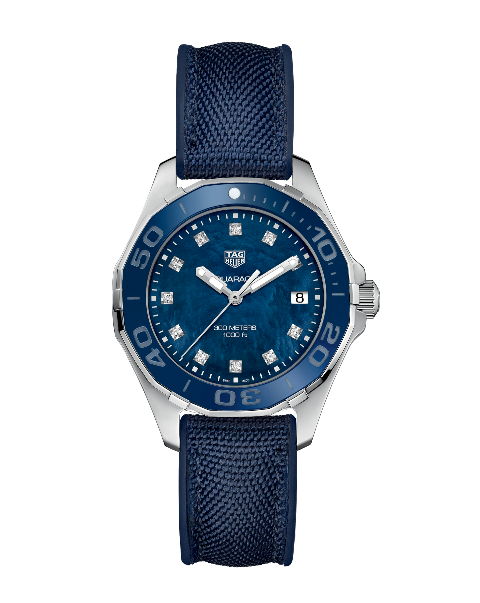 Tag Heuer Aquaracer Quartz Mother of Pearl Blue Dial Blue NATO Strap Watch for Women - WAY131L.FT6091