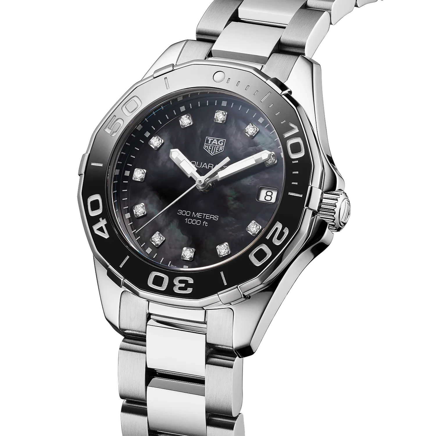  Shop Authentic Tag Heuer Aquaracer Quartz Black Dial Silver Steel Strap Watch for Women - WAY131M.BA0748 - Luxxuri