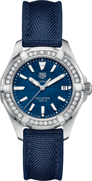  Shop Authentic Tag Heuer Aquaracer Quartz Diamonds Blue Dial Blue Nylon Strap Watch for Women - WAY131N.FT6091 - Luxxuri