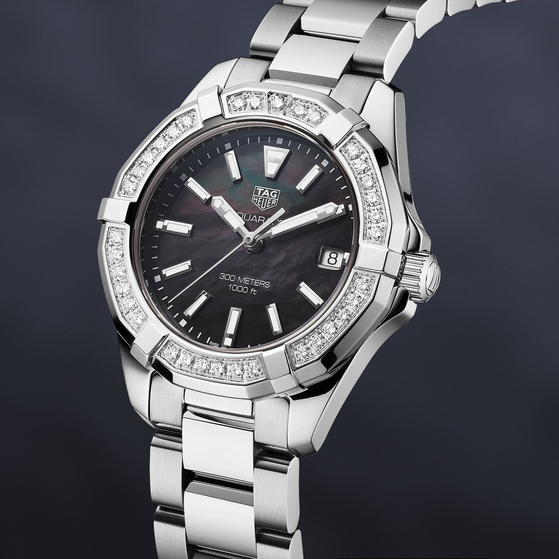 Shop Authentic Tag Heuer Aquaracer Quartz Diamonds Black Dial Silver Steel Strap Watch for Women - WAY131P.BA0748 - Luxxuri