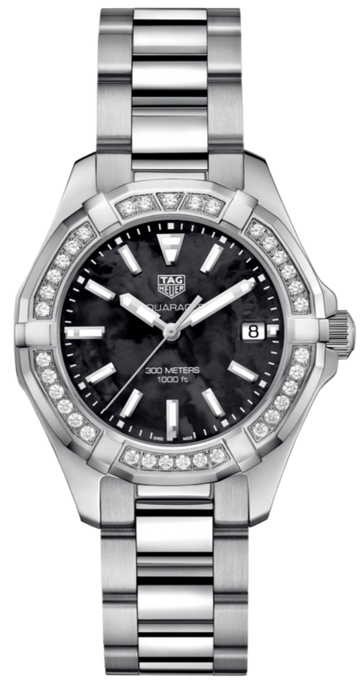  Shop Authentic Tag Heuer Aquaracer Quartz Diamonds Black Dial Silver Steel Strap Watch for Women - WAY131P.BA0748 - Luxxuri