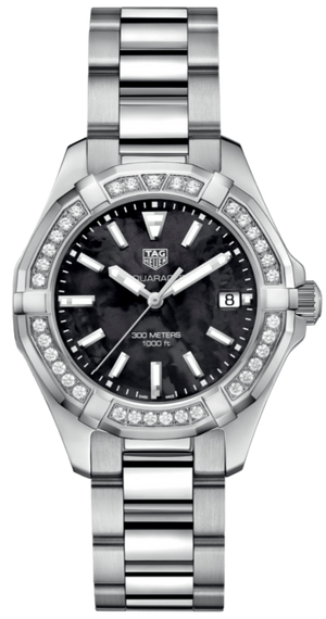  Shop Authentic Tag Heuer Aquaracer Quartz Diamonds Black Dial Silver Steel Strap Watch for Women - WAY131P.BA0748 - Luxxuri