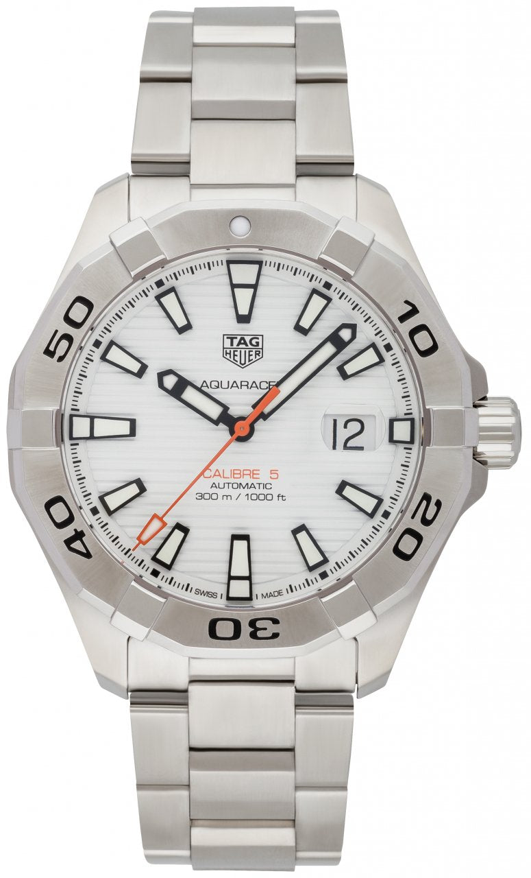 Tag Heuer Aquaracer Calibre 5 Automatic White Dial Silver Steel Strap Watch for Men - WAY2013.BA0927