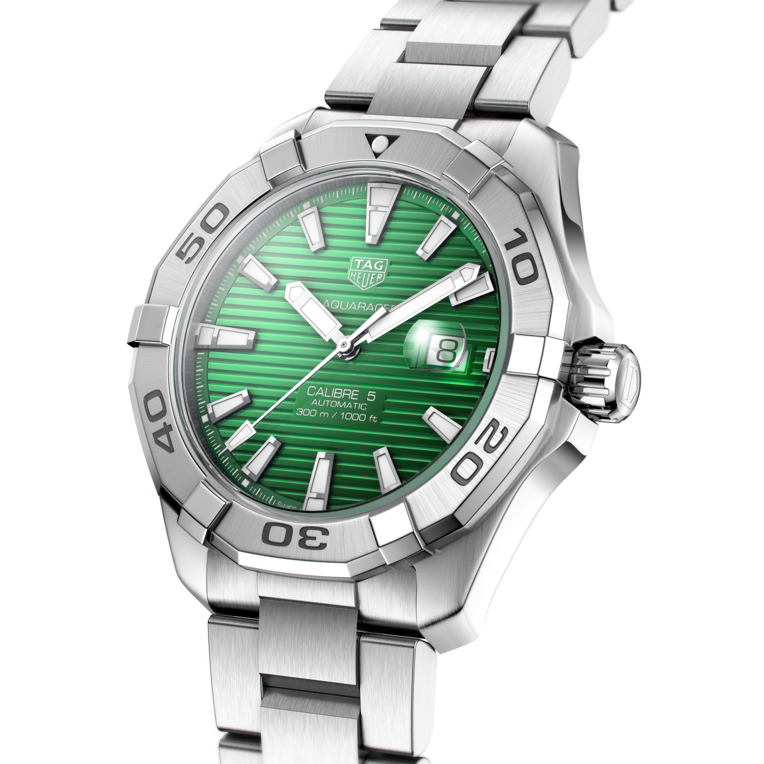  Shop Authentic Tag Heuer Aquaracer Calibre 5 Automatic Green Dial Silver Steel Strap Watch for Men - WAY2015.BA0927 - Luxxuri