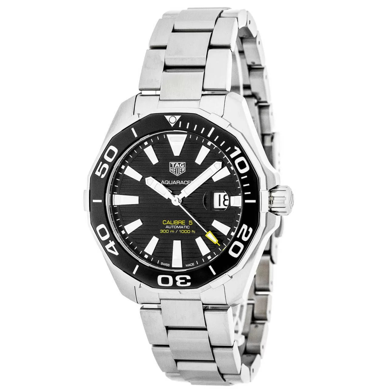 Tag Heuer Aquaracer Caliber 5 Black Dial Silver Steel Strap Watch for Men - WAY201A .BA0927