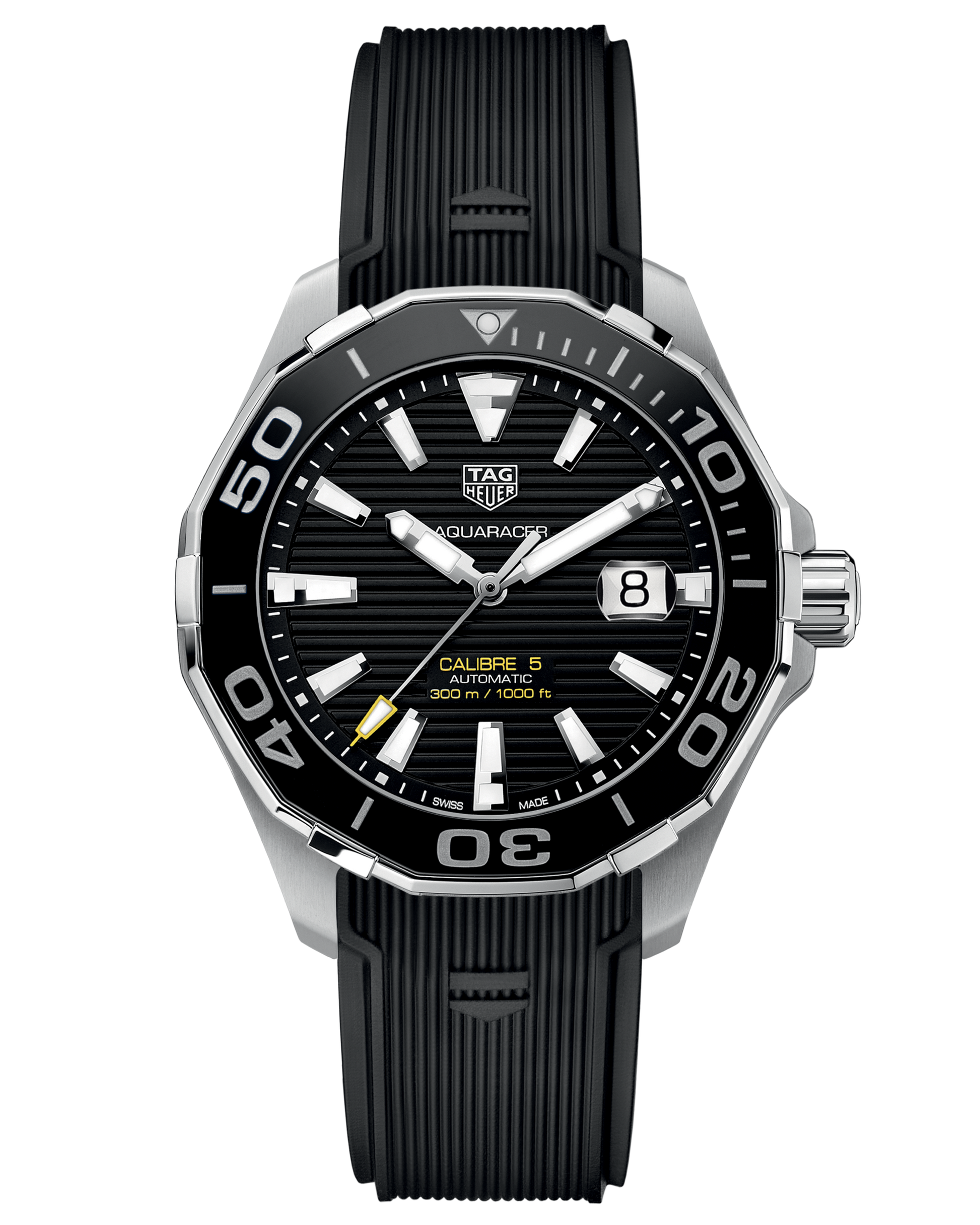  Shop Authentic Tag Heuer Aquaracer Calibre 5 Automatic Black Dial Black Rubber Strap Watch for Men - WAY201A.FT6142 - Luxxuri