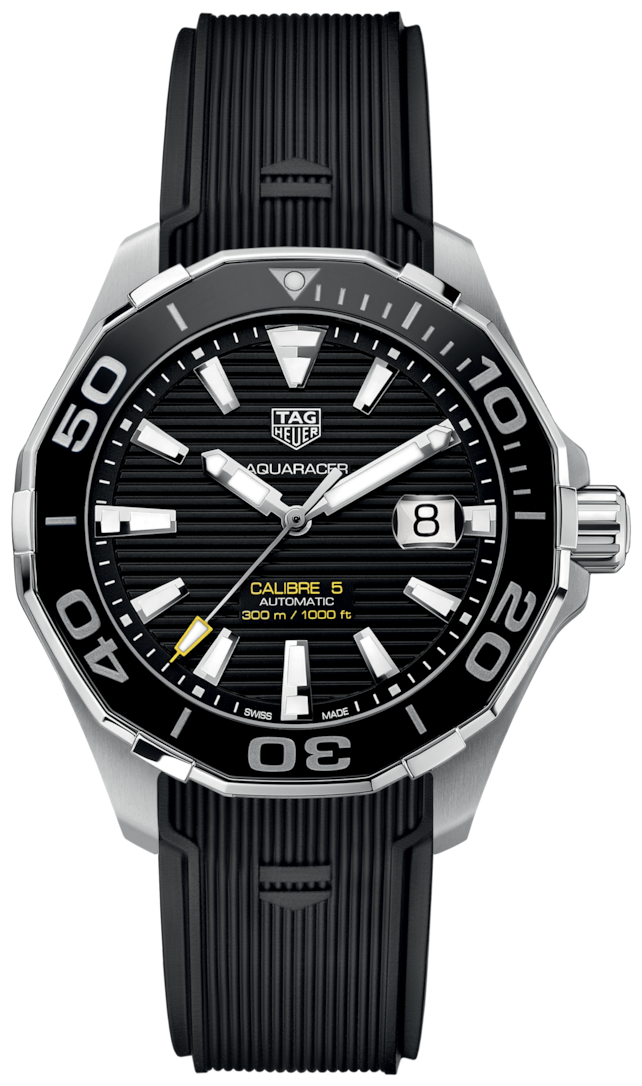 Shop Authentic Tag Heuer Aquaracer Calibre 5 Automatic Black Dial Black Rubber Strap Watch for Men - WAY201A.FT6142 - Luxxuri