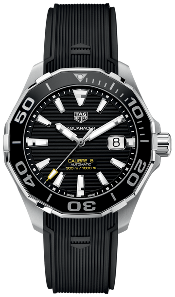  Shop Authentic Tag Heuer Aquaracer Calibre 5 Automatic Black Dial Black Rubber Strap Watch for Men - WAY201A.FT6142 - Luxxuri