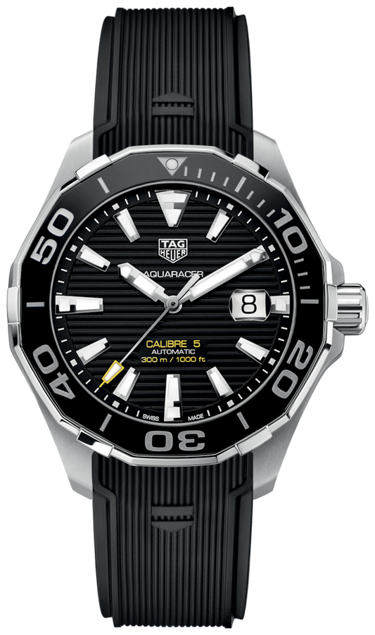  Shop Authentic Tag Heuer Aquaracer Calibre 5 Automatic Black Dial Black Rubber Strap Watch for Men - WAY201A.FT6142 - Luxxuri