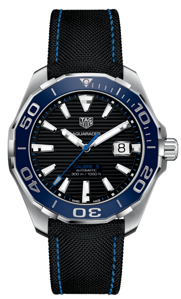 Tag Heuer Aquaracer Calibre 5 Automatic Black Dial Black Nylon Strap Watch for Men - WAY201C.FC6395