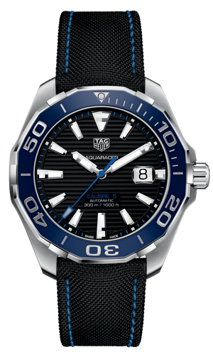  Shop Authentic Tag Heuer Aquaracer Calibre 5 Automatic Black Dial Black Nylon Strap Watch for Men - WAY201C.FC6395 - Luxxuri