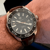  Shop Authentic Tag Heuer Aquaracer Caliber 5 Black Dial Brown Leather Strap Watch for Men - WAY201M.FC6474 - Luxxuri