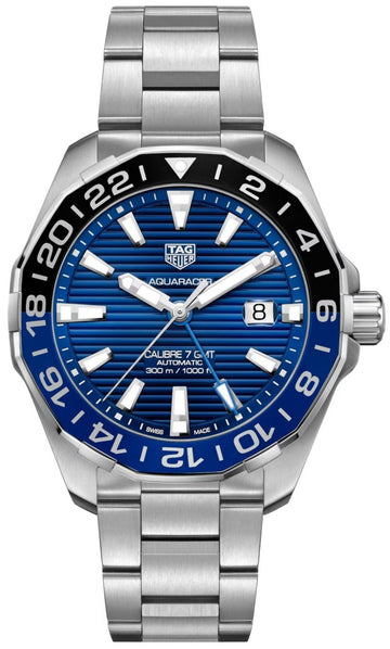  Shop Authentic Tag Heuer Aquaracer GMT Calibre 6 Automatic Blue Dial Silver Steel Strap Watch for Men - WAY201T.BA0927 - Luxxuri