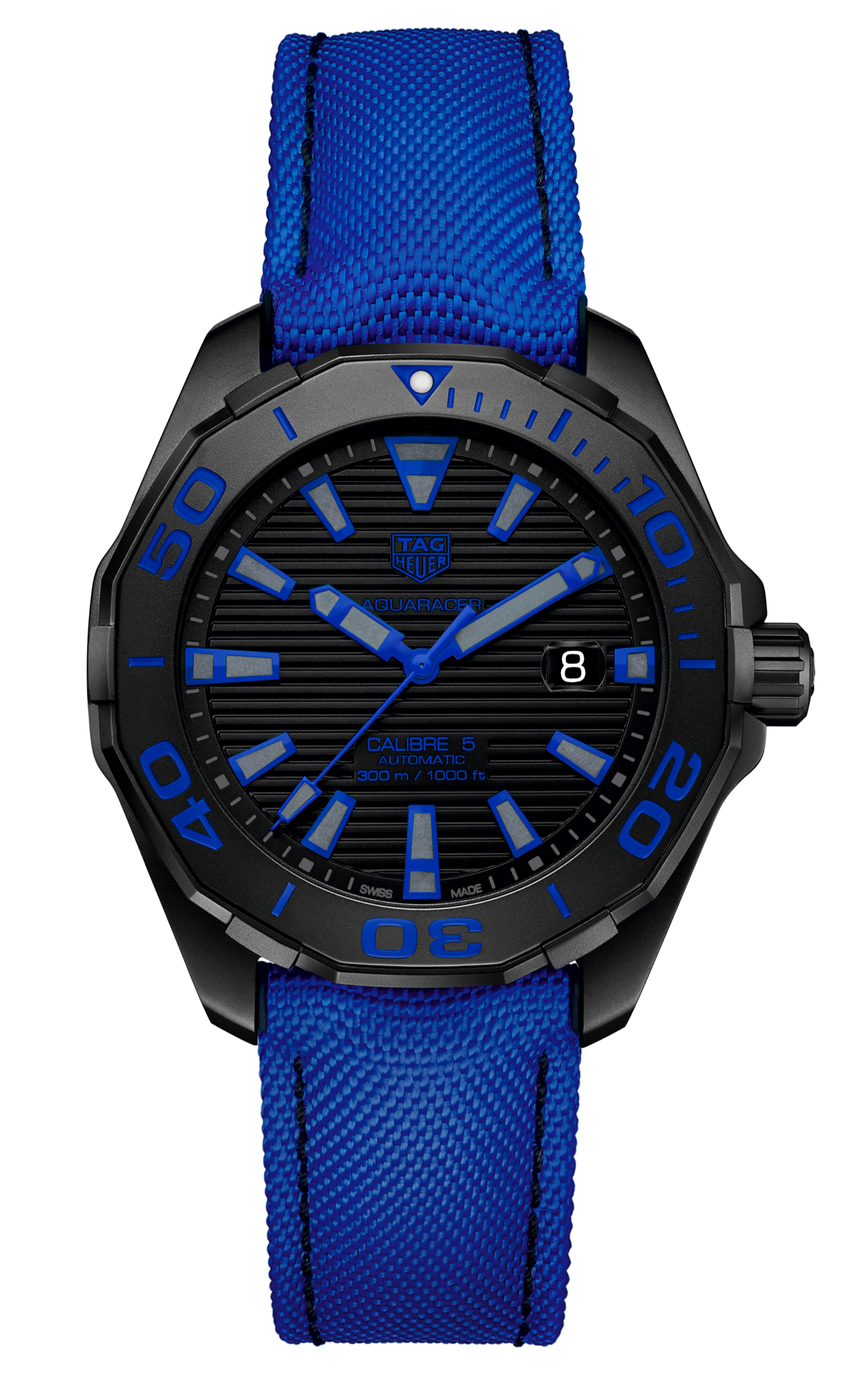 Tag Heuer Aquaracer Calibre 5 Automatic Titanium Blue Dial Blue Nylon Strap Watch for Gents - WAY208B.FC6382