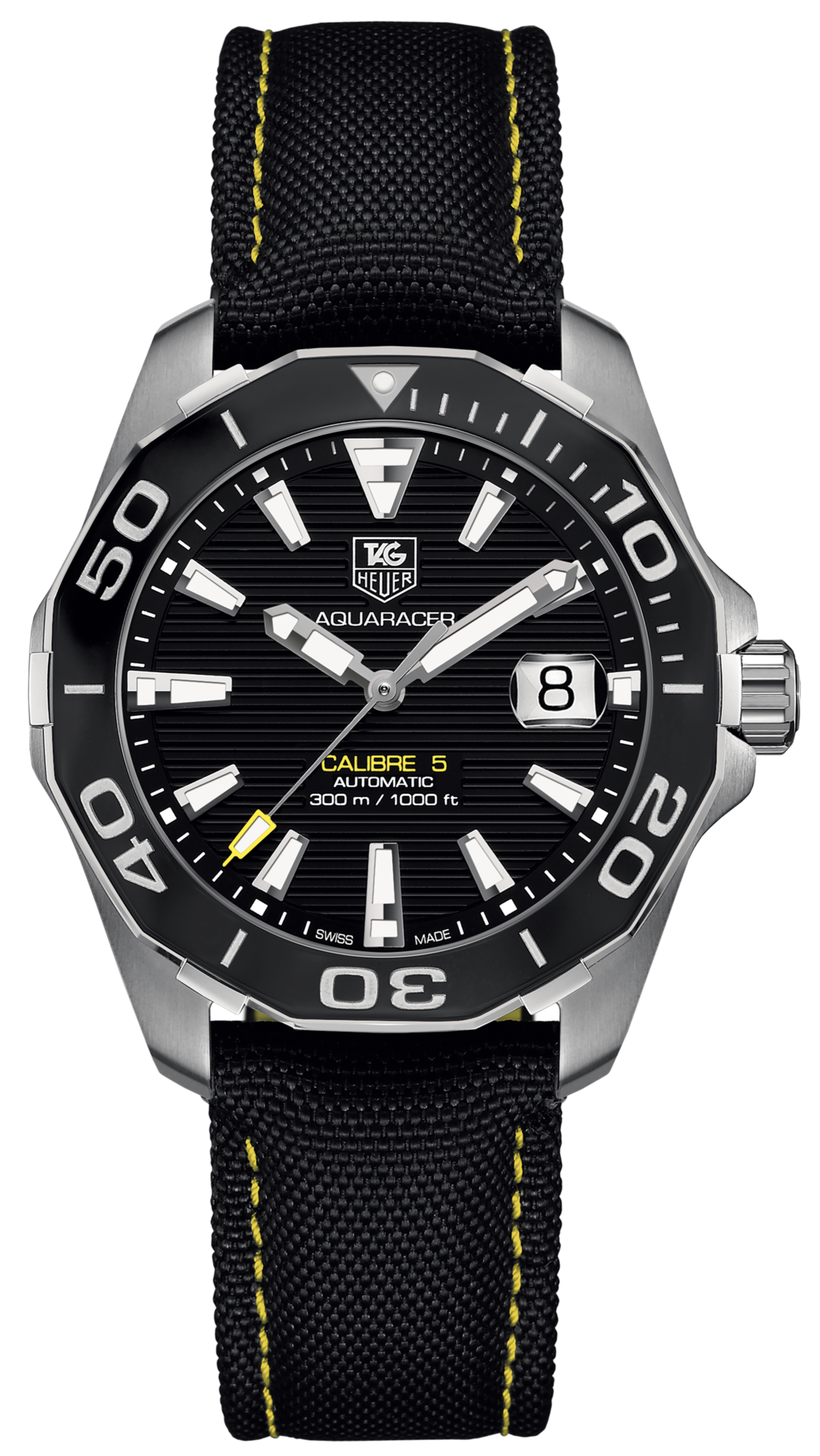 Tag Heuer Aquaracer Calibre 5 Automatic Black Dial Black Nylon Strap Watch for Men - WAY211A.FC6362