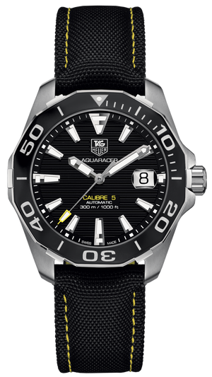  Shop Authentic Tag Heuer Aquaracer Calibre 5 Automatic Black Dial Black Nylon Strap Watch for Men - WAY211A.FC6362 - Luxxuri