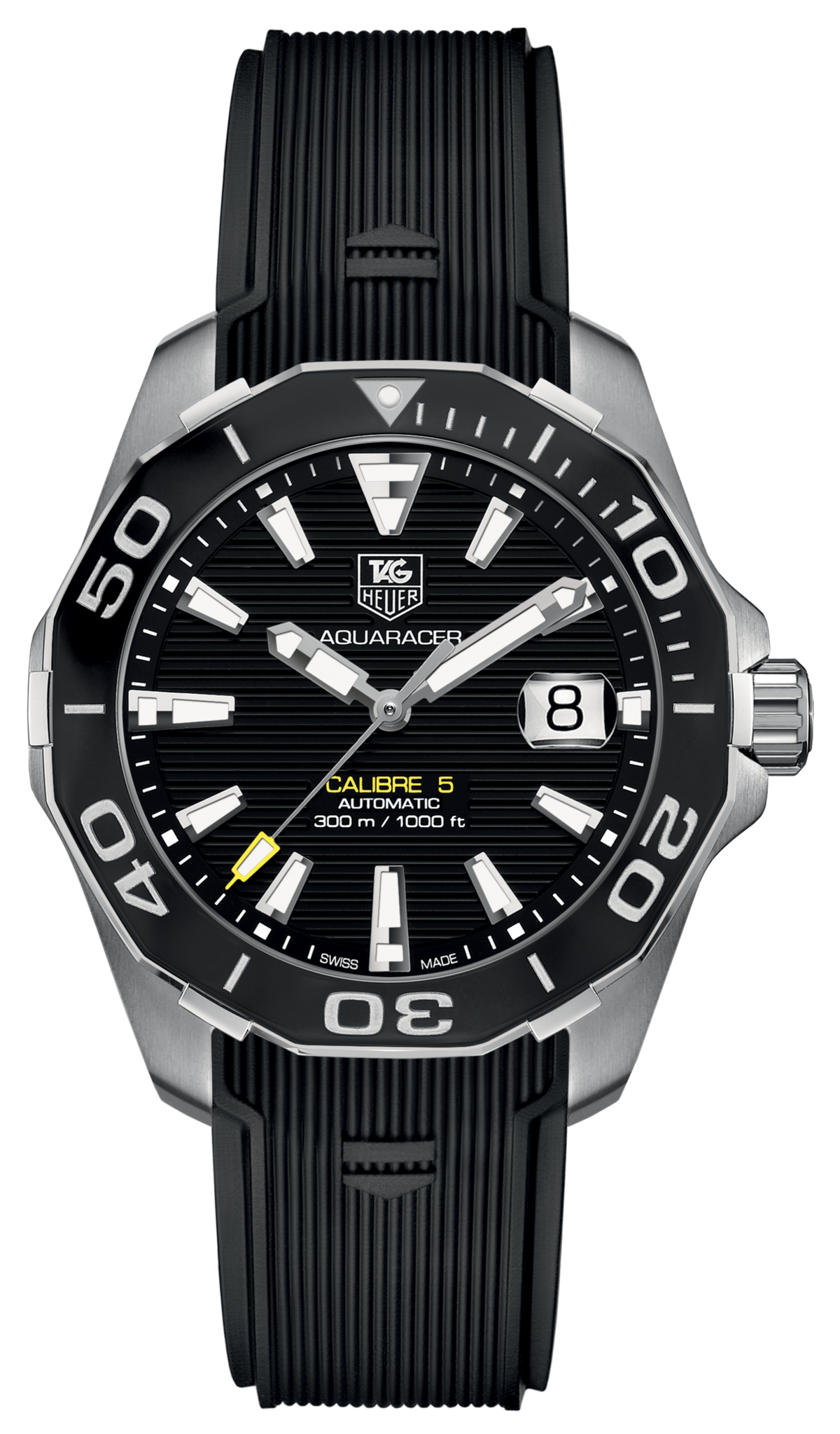  Shop Authentic Tag Heuer Aquaracer Calibre 5 Automatic Black Dial Black Rubber Strap Watch for Men -  WAY211A.FT6151 - Luxxuri