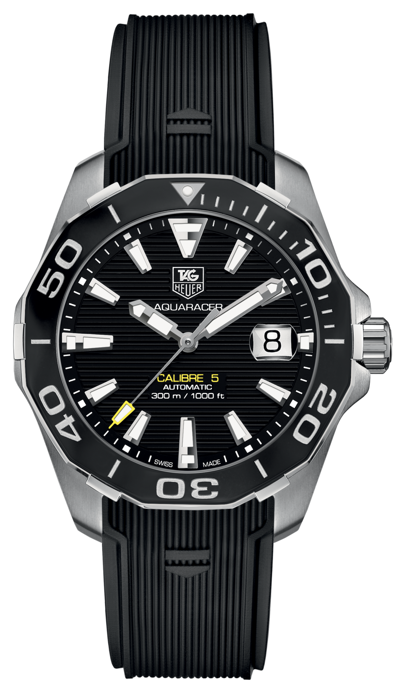  Shop Authentic Tag Heuer Aquaracer Calibre 5 Automatic Black Dial Black Rubber Strap Watch for Men -  WAY211A.FT6151 - Luxxuri