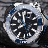  Shop Authentic Tag Heuer Aquaracer Calibre 5 Automatic Black Dial Black Nylon Strap Watch for Men - WAY211B.FC6363 - Luxxuri