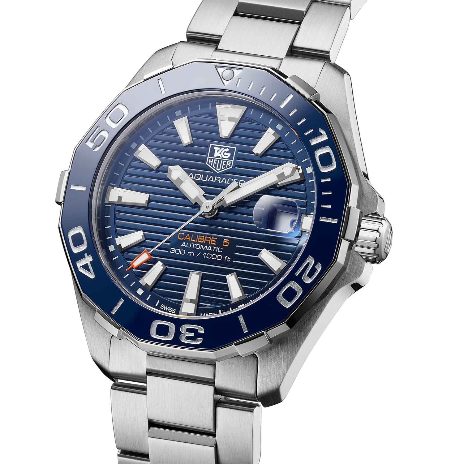  Shop Authentic Tag Heuer Aquaracer Calibre 5 Blue Dial Silver Steel Strap Watch for Men - WAY211C.BA0928 - Luxxuri