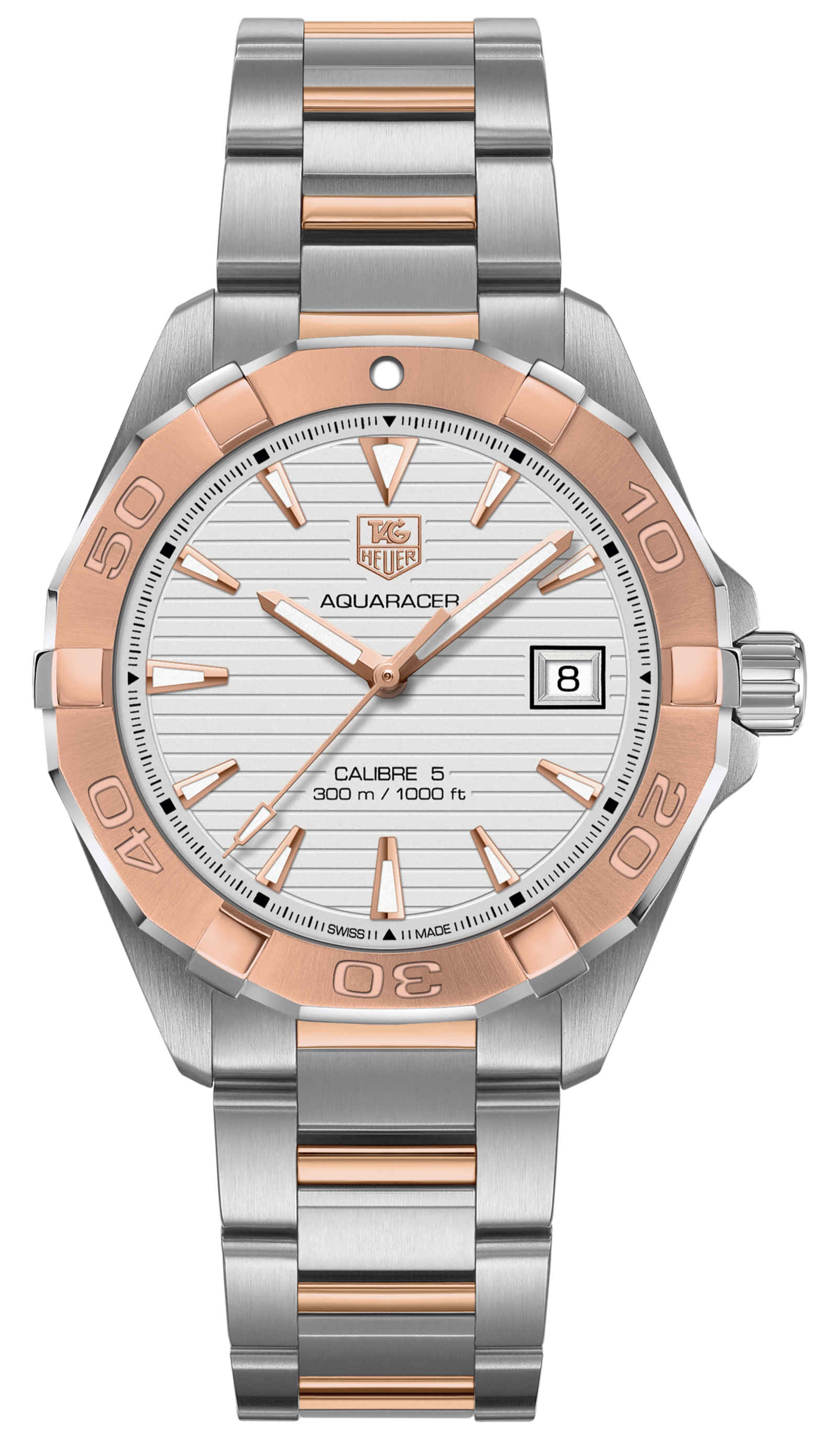 Tag Heuer Aquaracer Calibre 5 Automatic White Dial Two Tone Steel Strap Watch for Men - WAY2150.BD0911