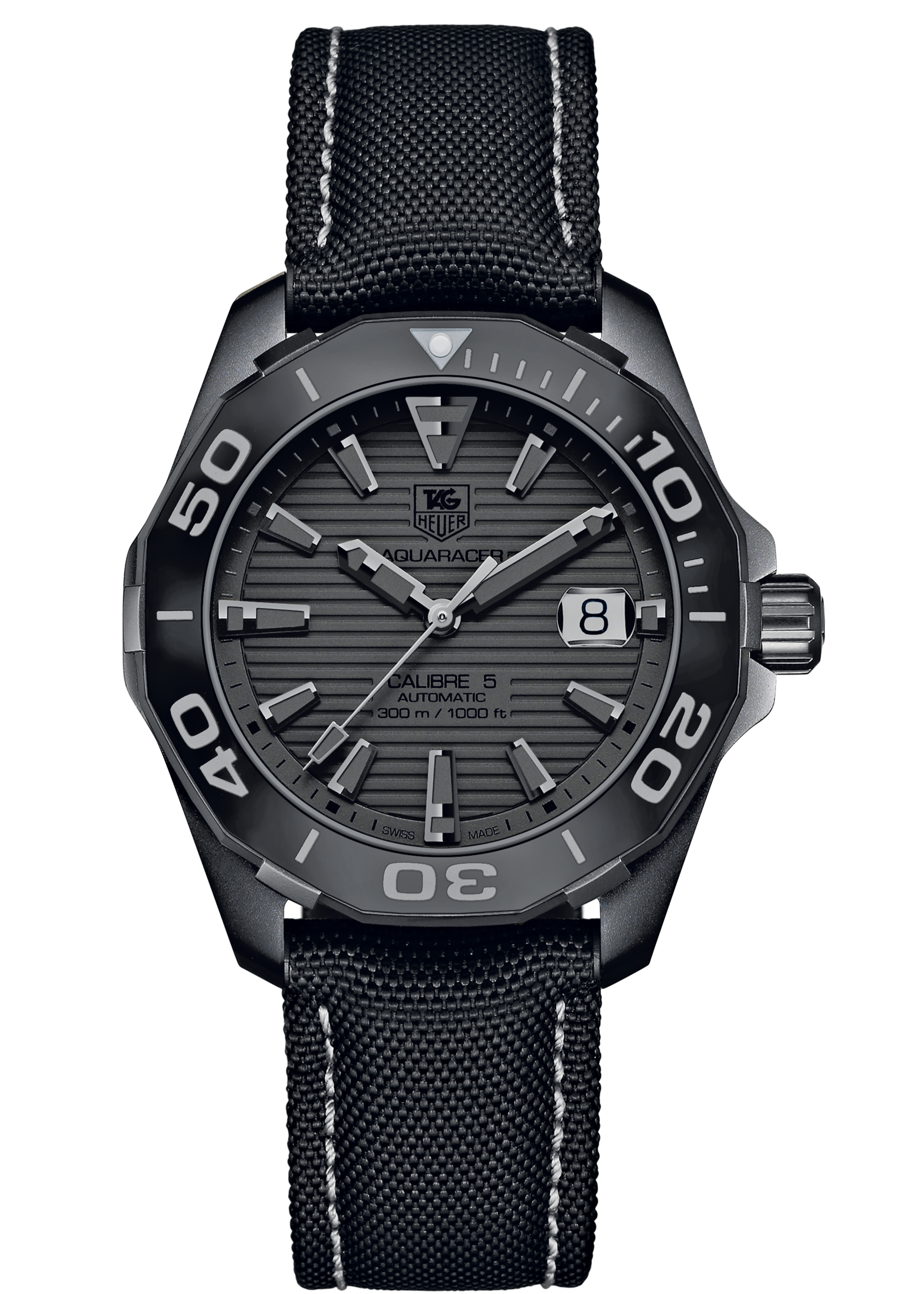 Tag Heuer Aquaracer 300 Swiss Limited Edition Black Dial Black Nylon Strap Watch for Men - WAY218B.FC6364