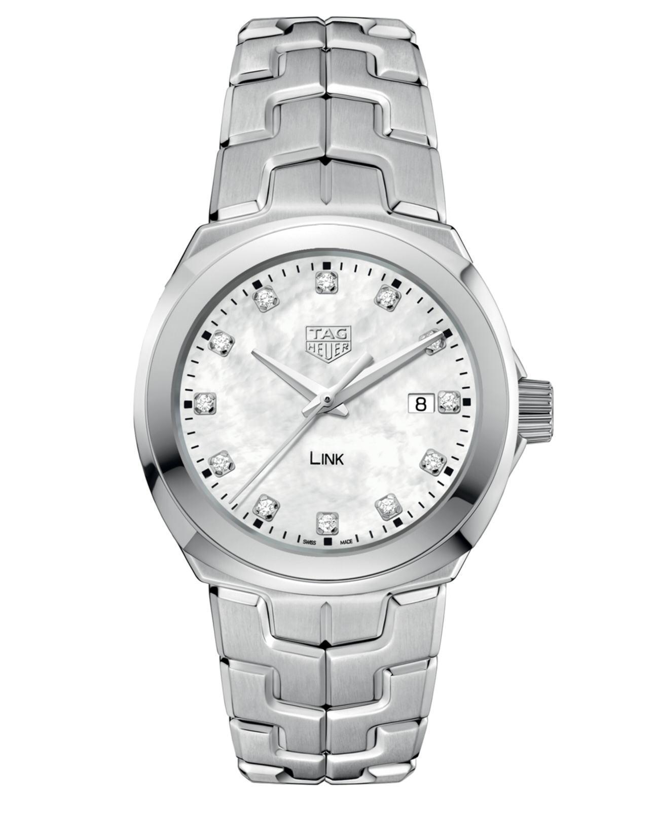  Shop Authentic Tag Heuer Link Quartz Diamonds Mother of Pearl Dial Silver Steel Strap Watch for Women - WBC1312.BA0600 - Luxxuri