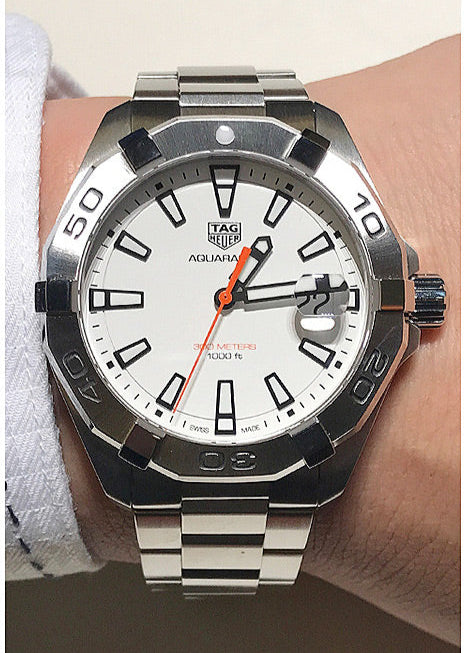  Shop Authentic Tag Heuer Aquaracer Quartz White Dial Silver Steel Strap Watch for Men - WBD1111.BA0928 - Luxxuri