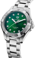 Tag Heuer Aquaracer Diamonds Emerald Green Dial Silver Steel Strap Watch for Women - WBD1316.BA0740