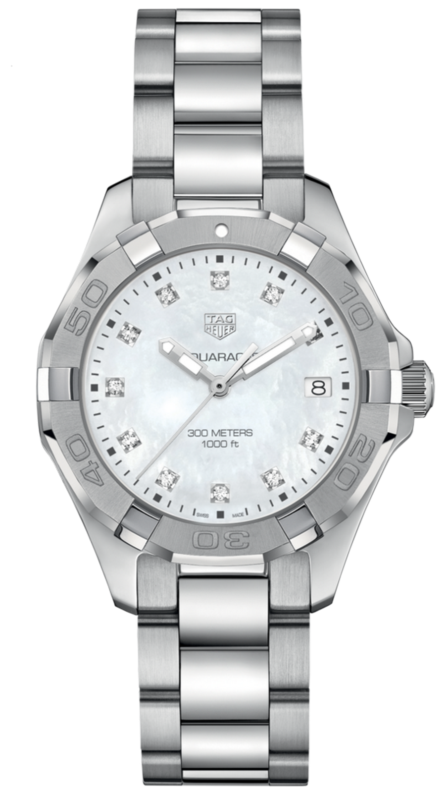  Shop Authentic Tag Heuer Aquaracer Diamonds Mother of Pearl Dial Silver Steel Strap Watch for Women - WBD131B.BA0748 - Luxxuri