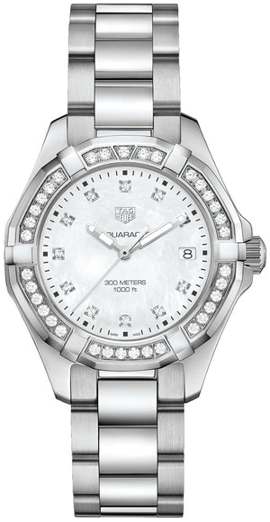  Shop Authentic Tag Heuer Aquaracer Diamonds Mother of Pearl White Dial Silver Steel Strap Watch for Women - WBD131C.BA0748 - Luxxuri