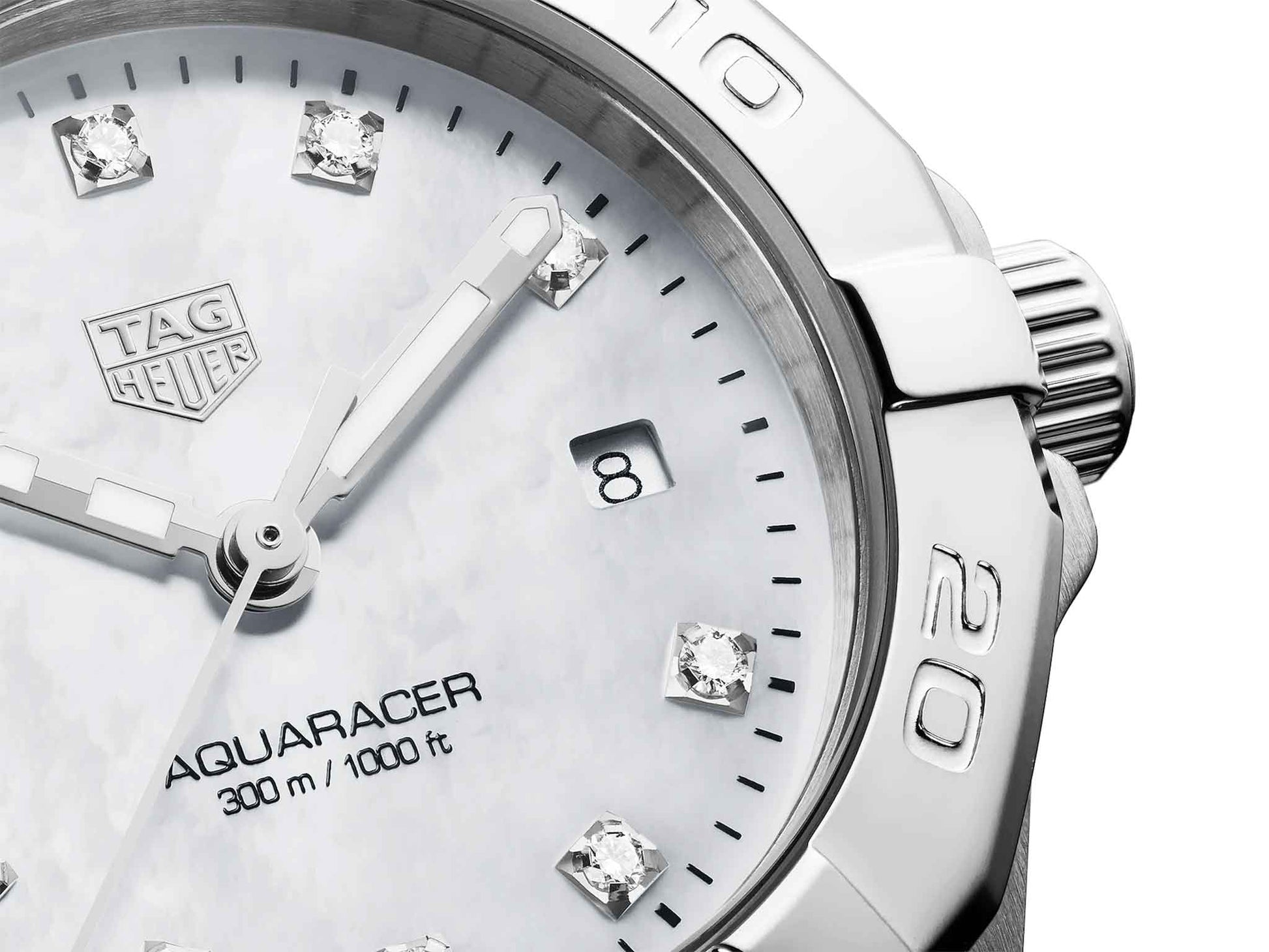  Shop Authentic Tag Heuer Aquaracer Diamonds Mother of Pearl Dial Silver Steel Strap Watch for Women - WBD131B.BA0748 - Luxxuri