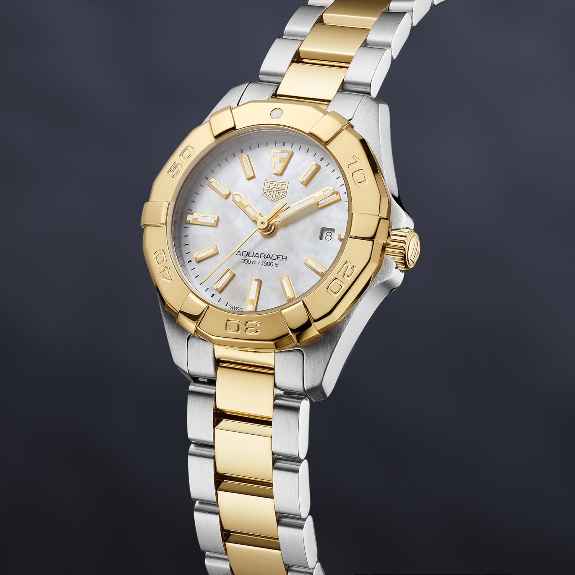  Shop Authentic Tag Heuer Aquaracer Mother of Pearl Dial Two Tone Steel Strap Watch for Men - WBD1420.BB0321 - Luxxuri