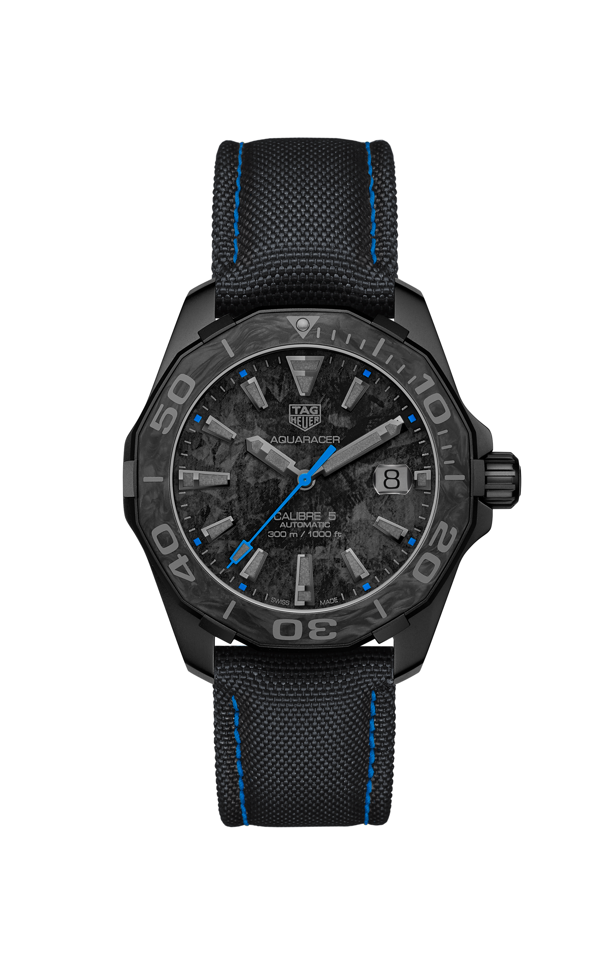 Tag Heuer Aquaracer Calibre 5 Black Nylon Strap Carbon Dial Watch for Men -  WBD218C.FC6447